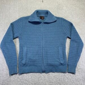 Vintage Horizon Sweater Womens Large Blue Waffle Knit Zip 70 Cardigan‎ Acrylic